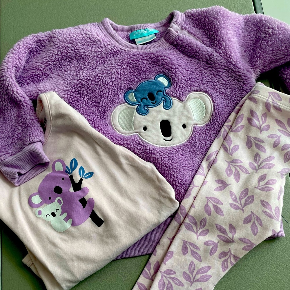 Pekkle 3 peice koala set purple size 18 months